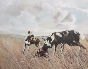 Extinction farewell art. Fantasy goodbye series as dogs approach extinction.