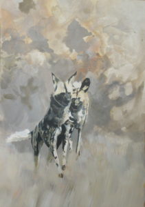 Artwork of wild dogs in South Africa