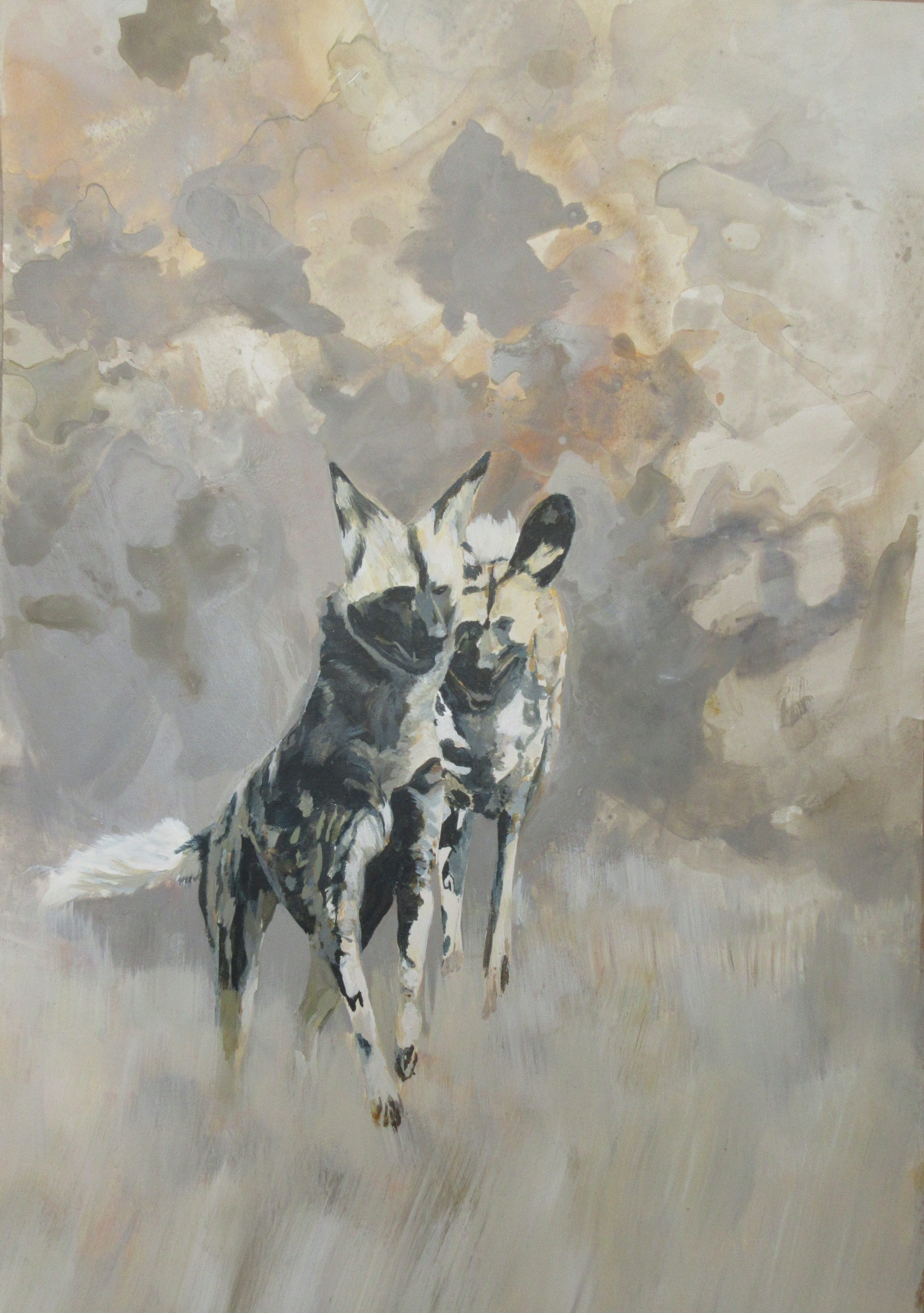 Artwork of wild dogs in South Africa